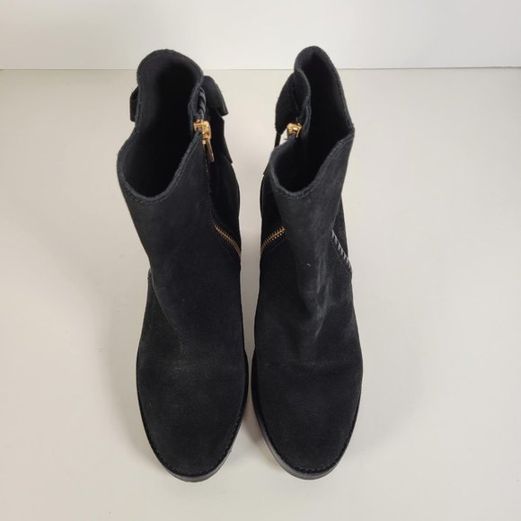 UGG FRAISE Black Suede Leather Whipstitch Back Bow Boot Women Size 7 - Picture 11 of 15